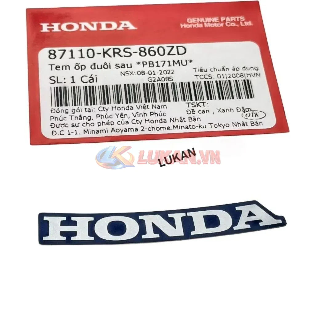Tem chữ Honda ốp nhựa đuôi rùa WAVE ALPHA Xanh zin 87110-KRS-860ZD - Ảnh 3