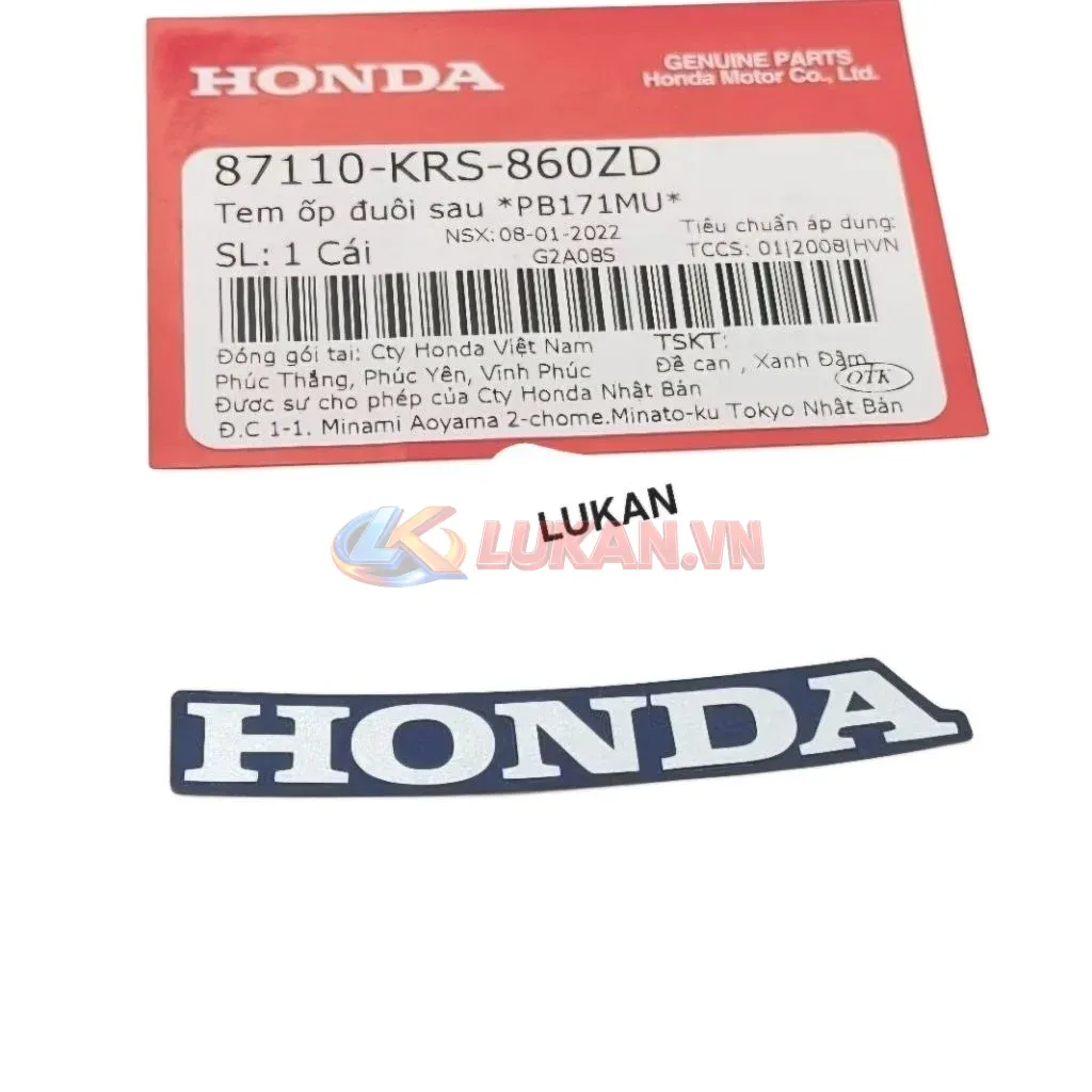 Tem chữ Honda ốp nhựa đuôi rùa WAVE ALPHA Xanh zin 87110-KRS-860ZD - Ảnh 4