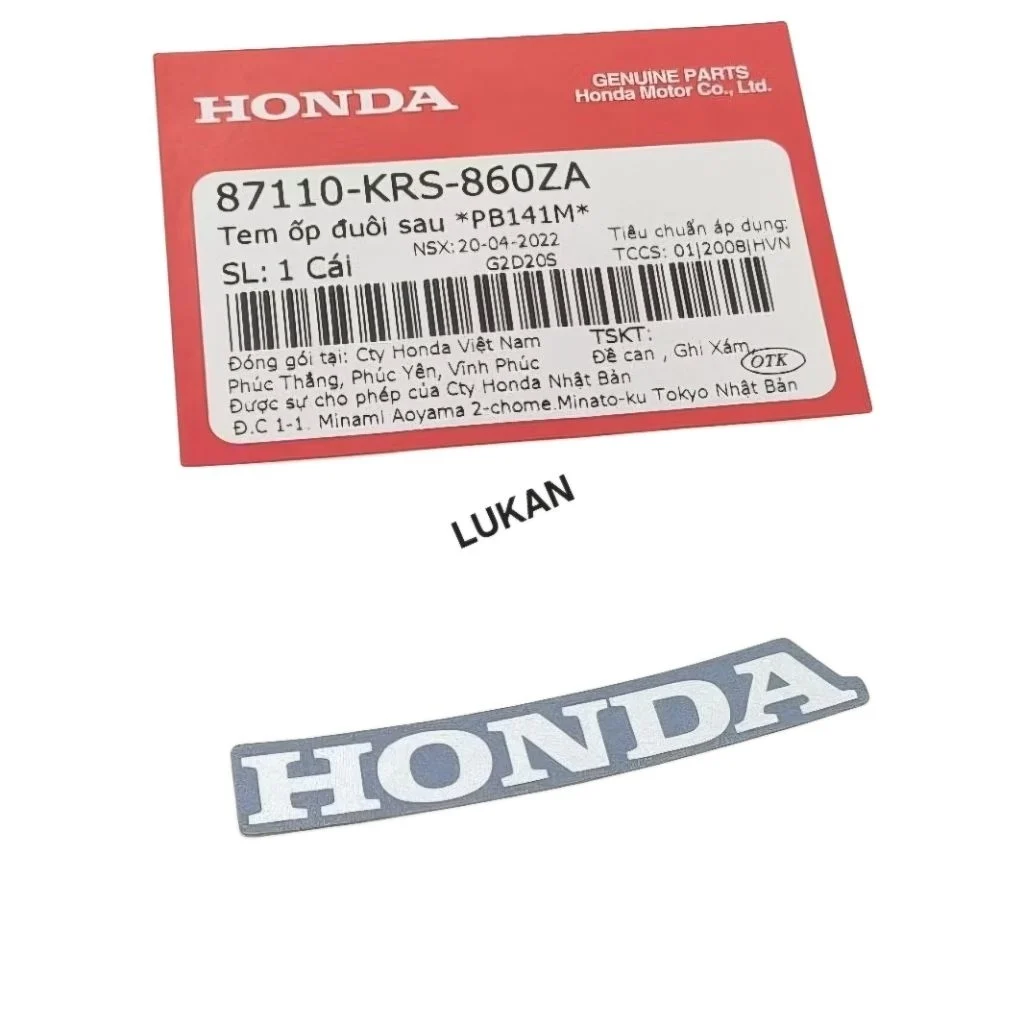Tem chữ Honda võ nhựa đuôi, mu rùa WAVE ALPHA, ZX.... Xám zin 87110-KRS-860ZA - Ảnh 2