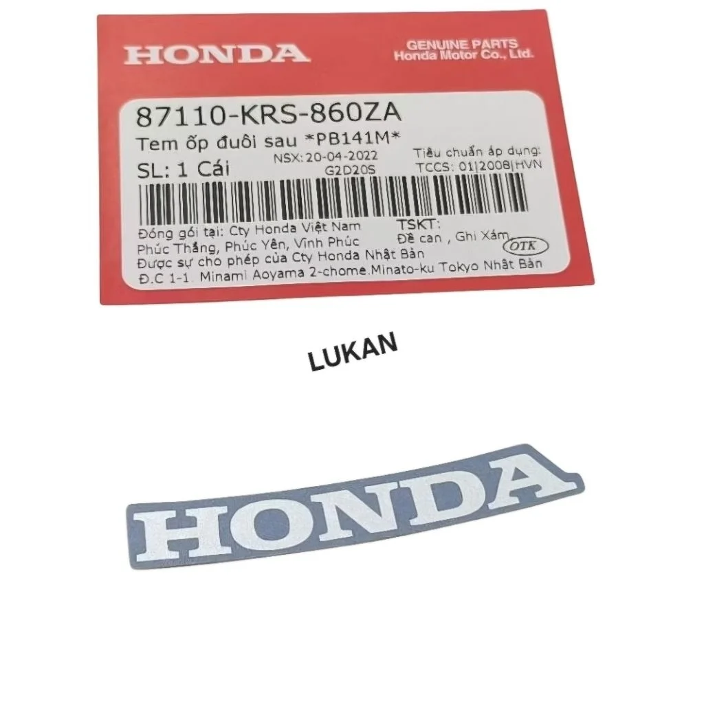 Tem chữ Honda võ nhựa đuôi, mu rùa WAVE ALPHA, ZX.... Xám zin 87110-KRS-860ZA - Ảnh 4