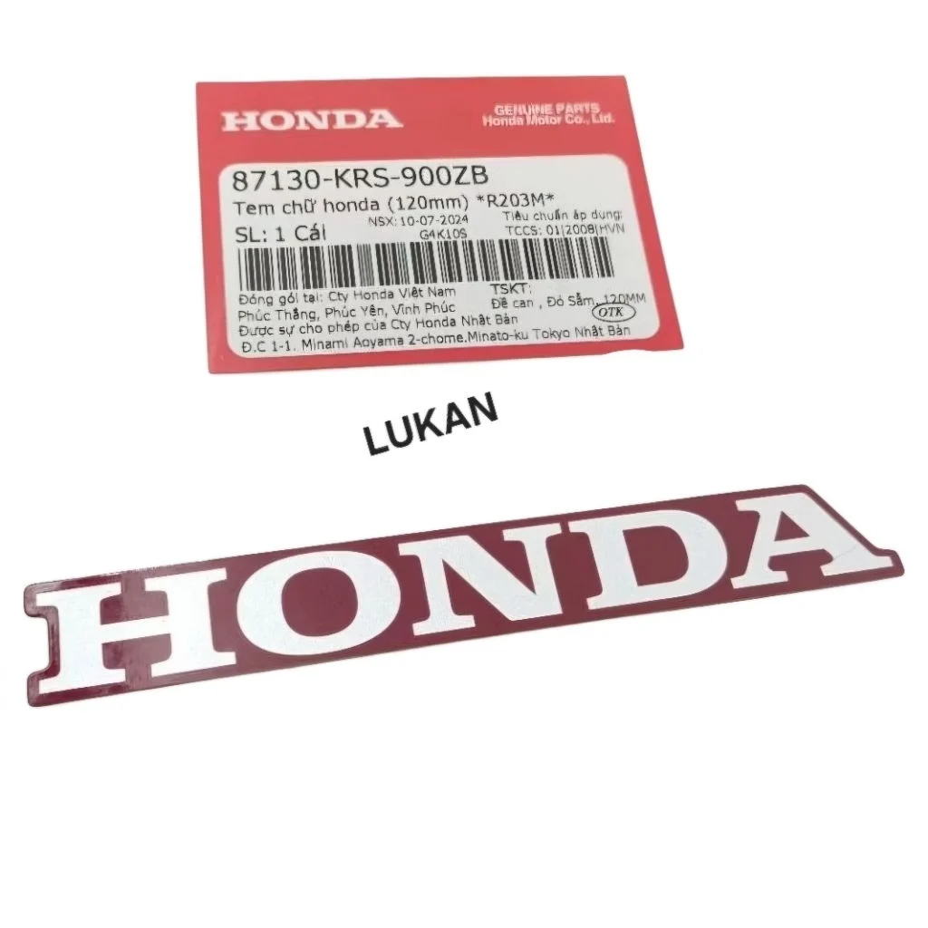 Tem chữ Honda dán cánh bửng yếm 120mm WAVE ALPHA, ZX... Nâu zin 87130-KRS-900ZB