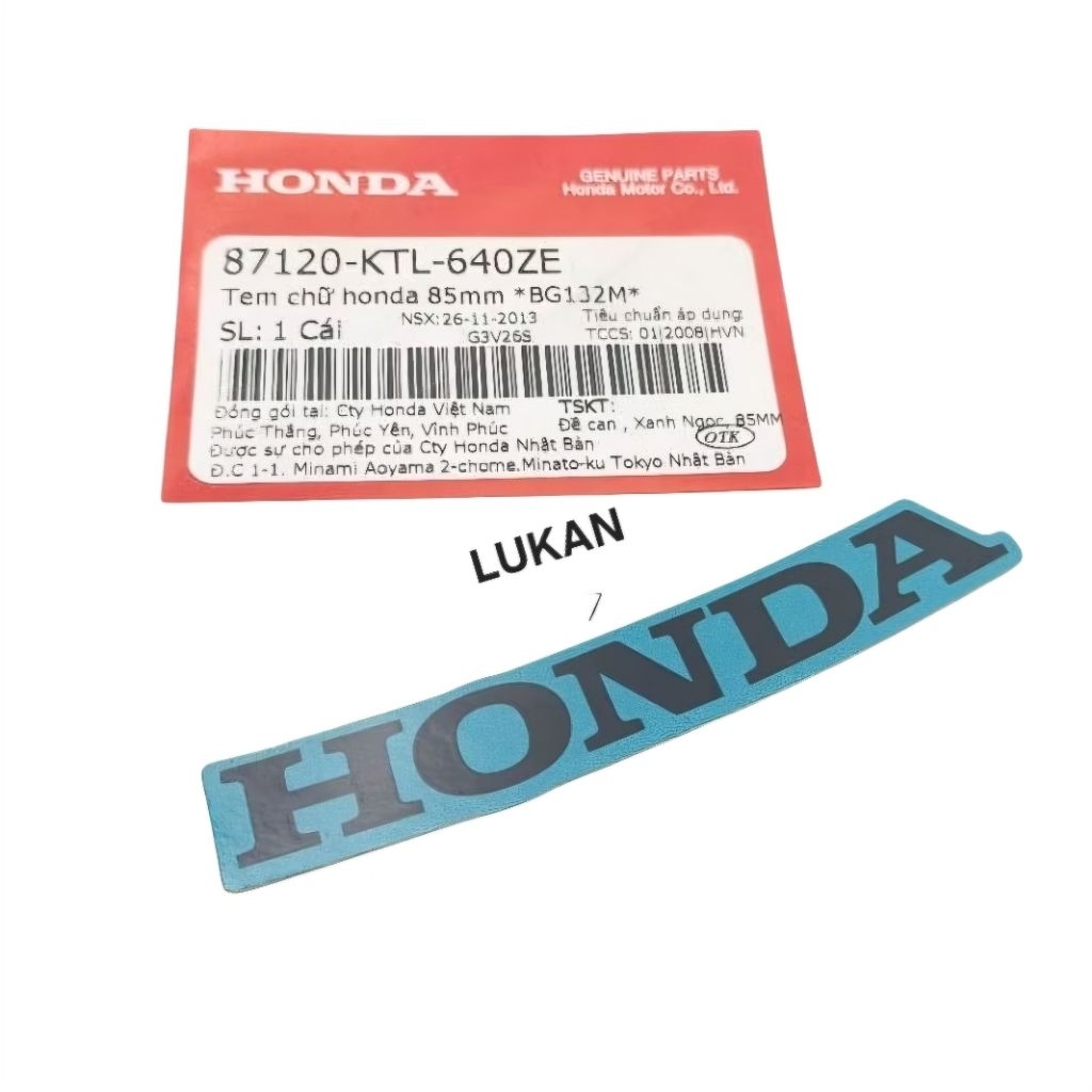 Tem chữ Honda 85mm dán mặt nạ WAVE A, RS, S100... Xanh zin 87120-KTL-640ZE - Ảnh 2
