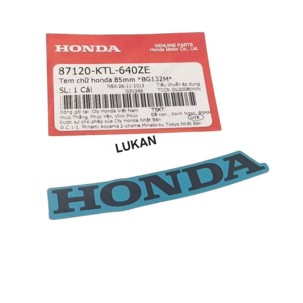 Tem chữ Honda 85mm dán mặt nạ WAVE A, RS, S100... Xanh zin 87120-KTL-640ZE - Ảnh 3