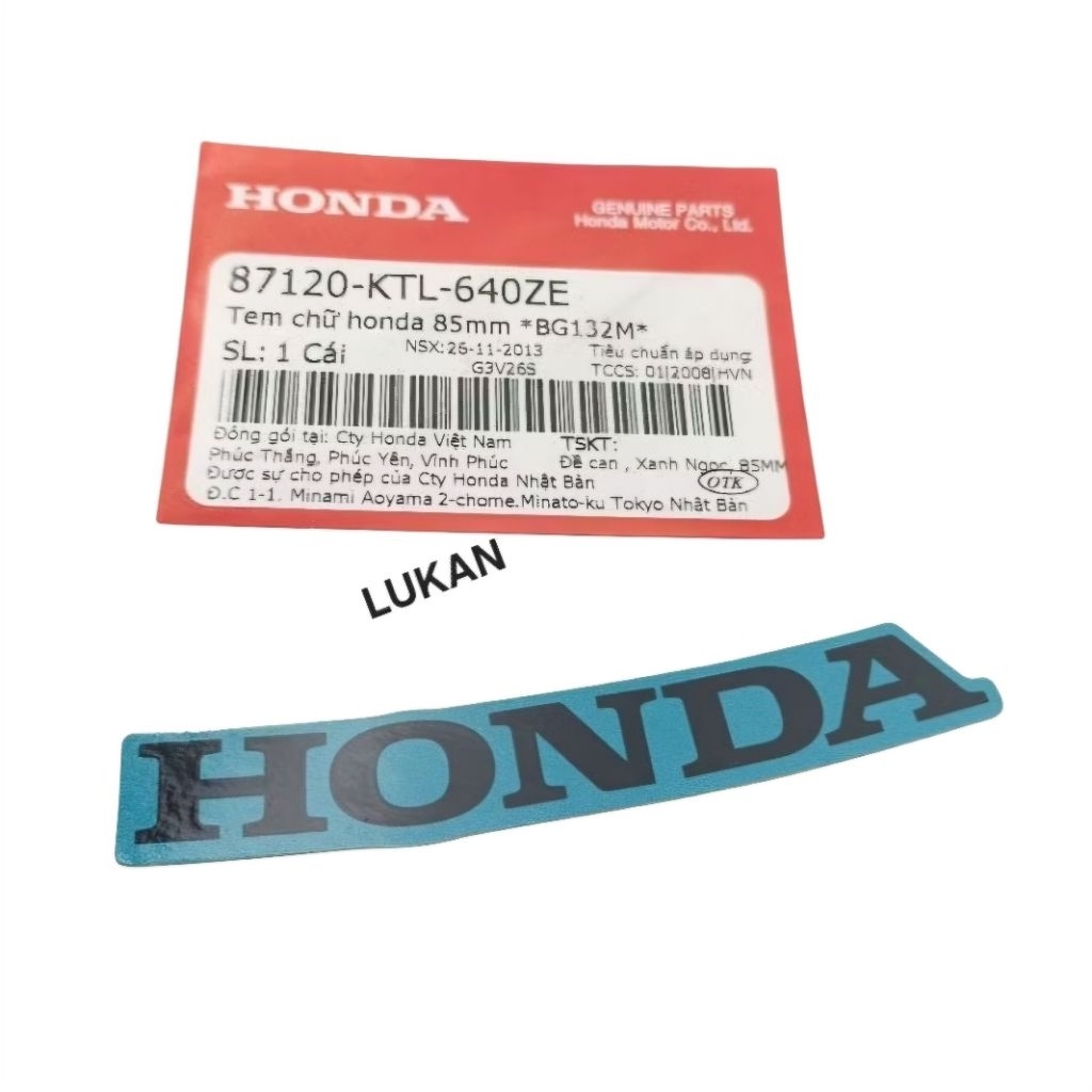 Tem chữ Honda 85mm dán mặt nạ WAVE A, RS, S100... Xanh zin 87120-KTL-640ZE - Ảnh 4