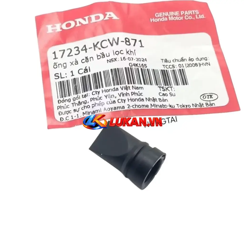 Ống cao su xã cặn đen, lọc gió WAVE A, RS, S100, RSX, FUTURE 125.... bao tử zin 17234-KWC-871