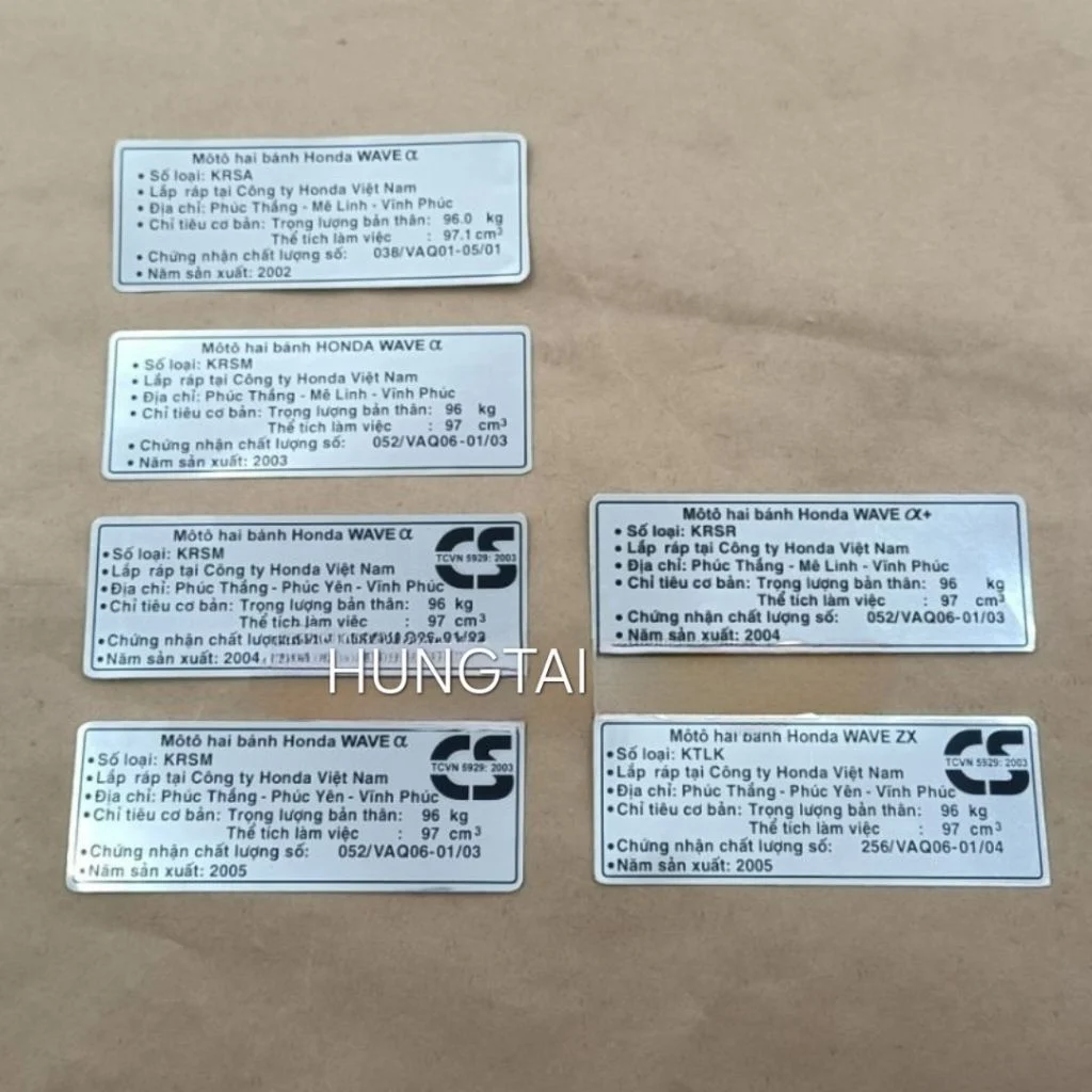 Tem thông số năm sản xuất xe WAVE ALPHA, ZX hộp xích cacte, gắp