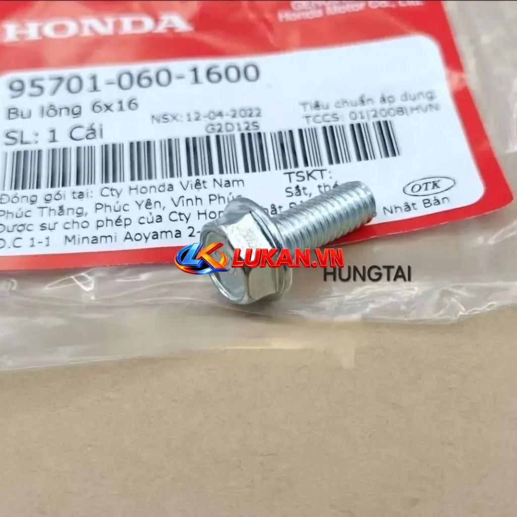 Ốc bắt cục sạc điện DREAM, WAVE, FUTURE... zin bu lông 6x16 95701-060-1600
