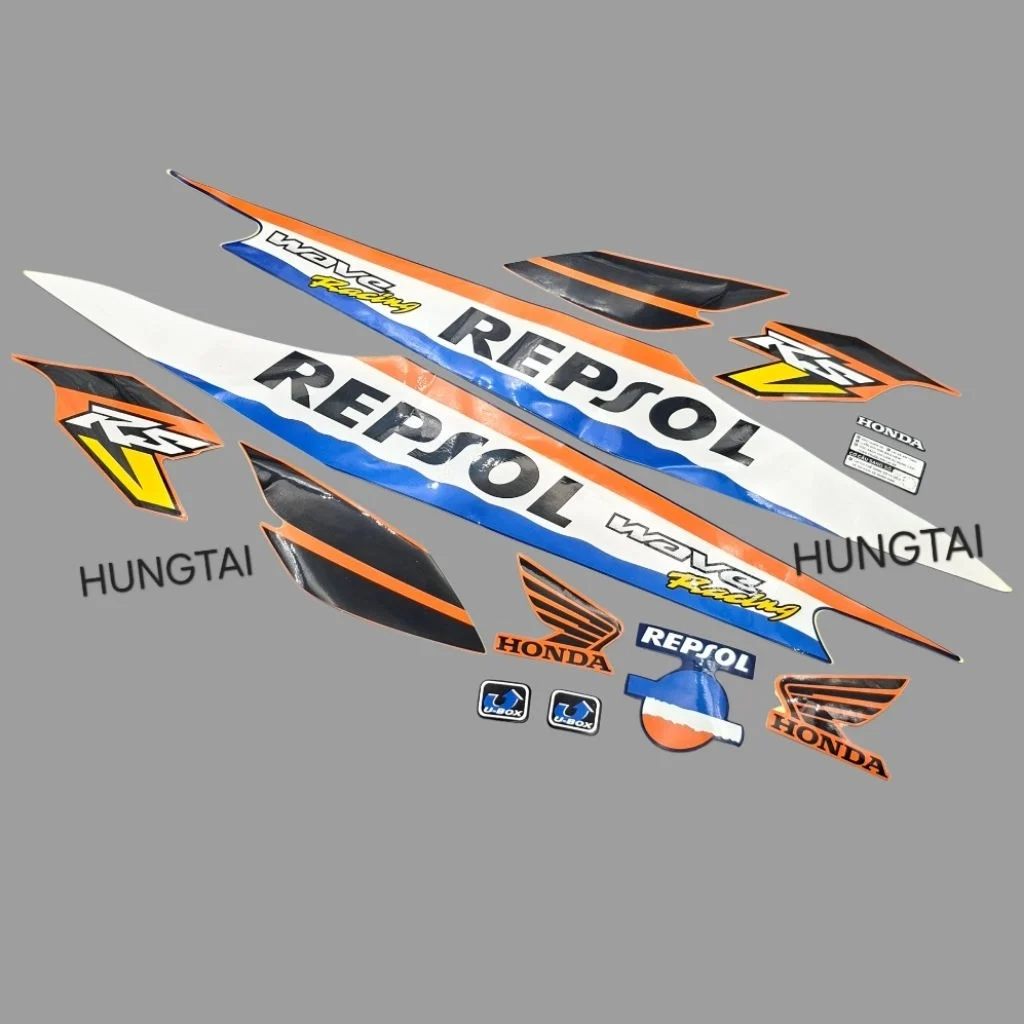 Bộ tem dán xe WAVE REPSOL màu cam xanh - Ảnh 2