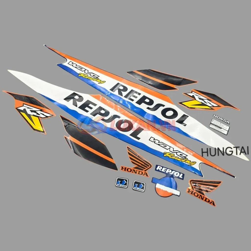 Bộ tem dán xe WAVE REPSOL màu cam xanh - Ảnh 3