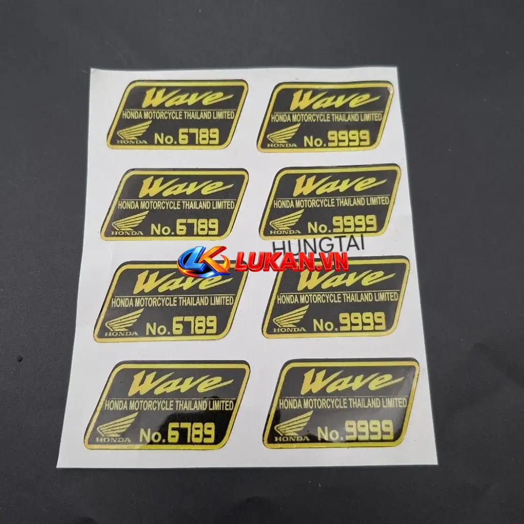 1 tem thông số vàng dán nhựa đầu xe WAVE.... trang trí