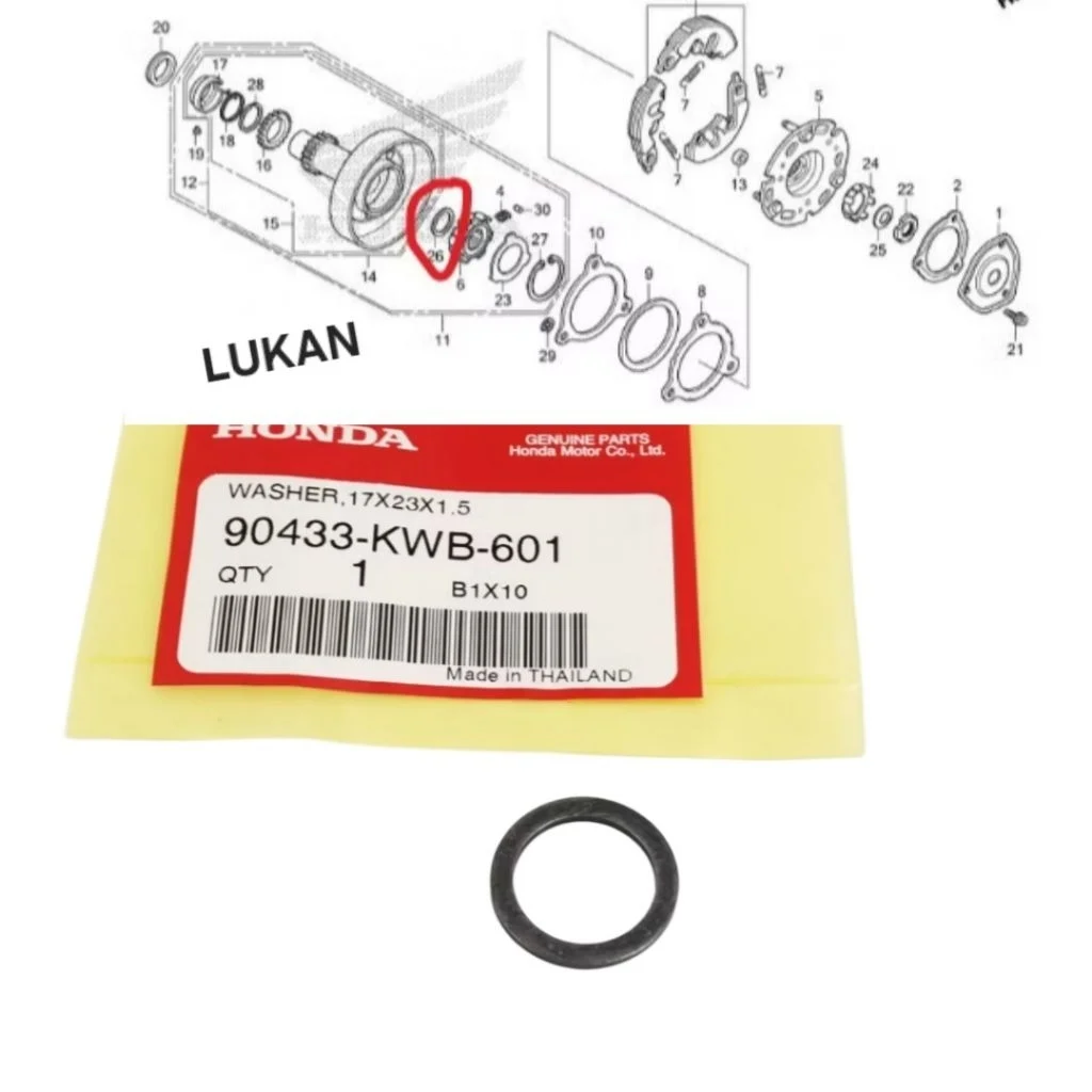 Đệm phẳng, lông đền chuông bố 3 càng WAVE S110, RSX, BLADE, A110... zin 90443-KWB-601 - Ảnh 3